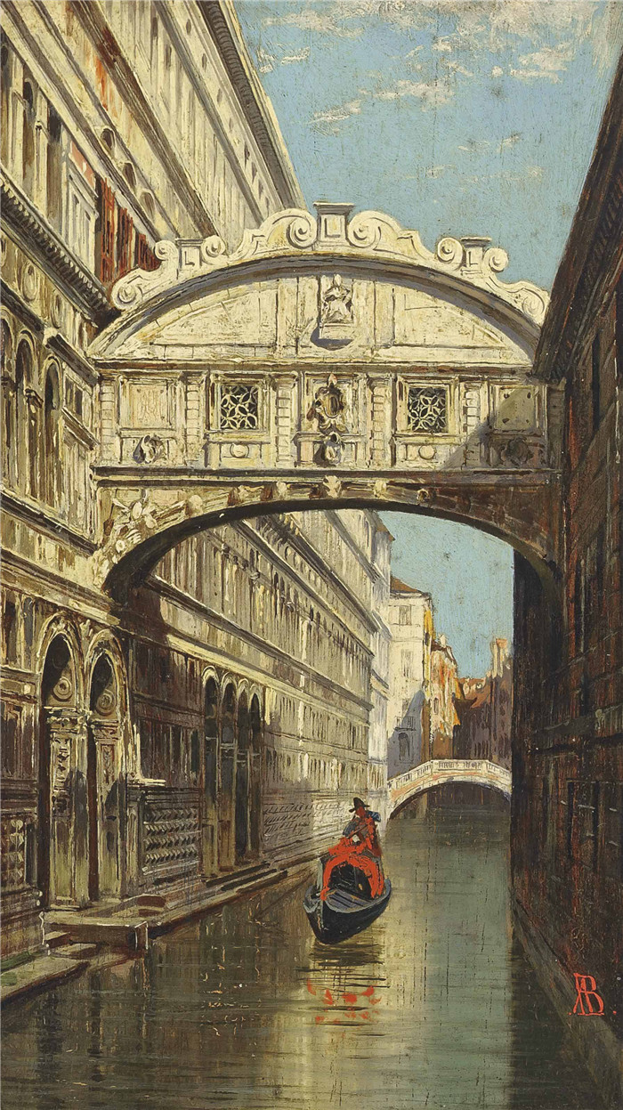 安东尼奥·布兰代斯(Antonietta Brandeis）油画-威尼斯叹息桥上的船夫
