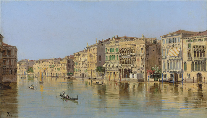 安东尼奥·布兰代斯(Antonietta Brandeis）油画-威尼斯和格拉纳达大运河的入口 2