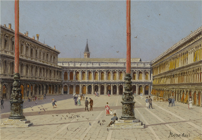 安东尼奥·布兰代斯(Antonietta Brandeis）油画-威尼斯圣马可广场
