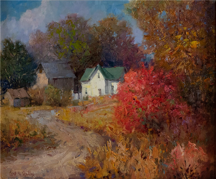 肯特·沃利斯（Kent R Wallis）油画-到家的泥泞车道
