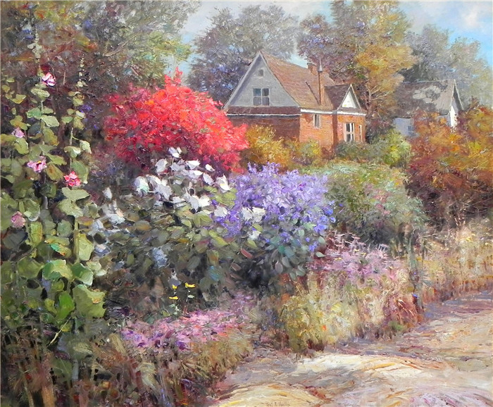 肯特·沃利斯（Kent R Wallis）油画-乡村小院