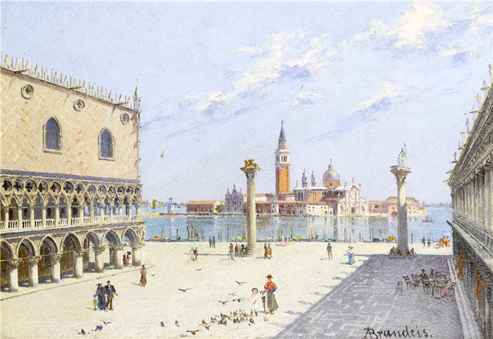 安东尼奥·布兰代斯(Antonietta Brandeis）油画-威尼斯总督宫广场（01）