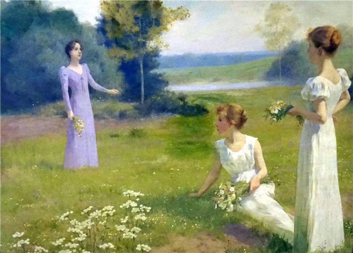 利奥波德.弗朗兹.科瓦尔斯基(Leopold Franz Kowalski）油画-采花