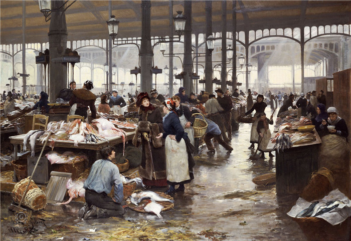 吉尔伯特(Victor Gabriel Gilbert)作品-中央市场的鱼馆，1881年