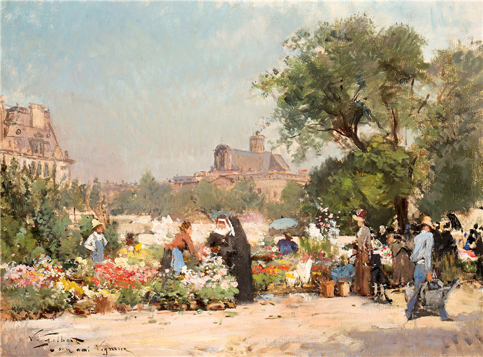 吉尔伯特(Victor Gabriel Gilbert)作品-巴黎花卉市场
