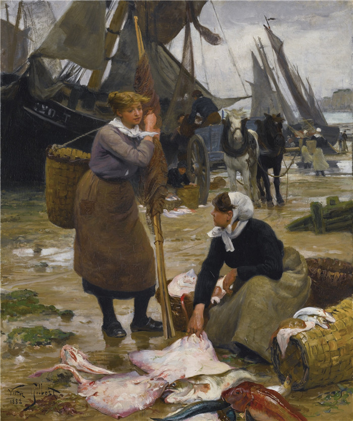 吉尔伯特(Victor Gabriel Gilbert)作品-渔船的到来，1882年