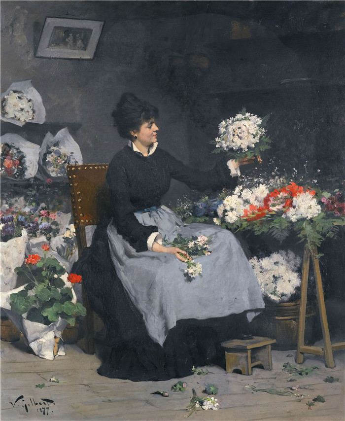 吉尔伯特(Victor Gabriel Gilbert)作品-卖花人，1877年