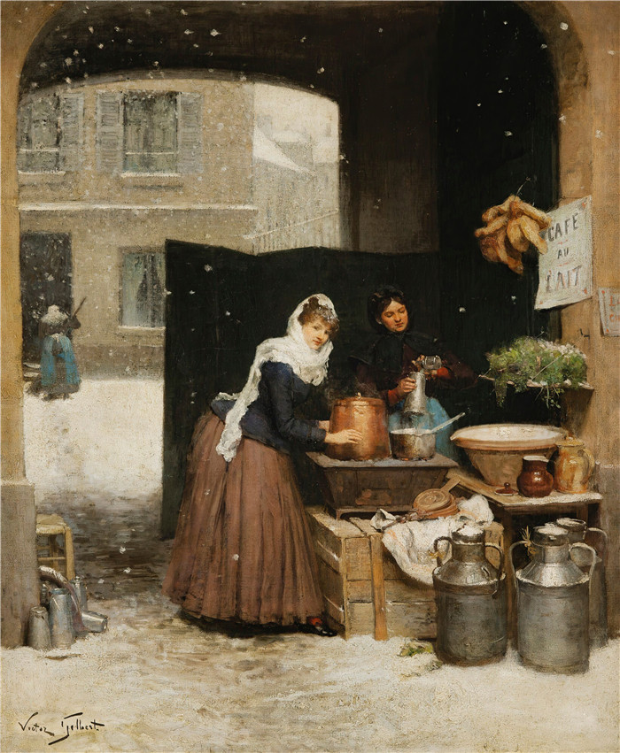 吉尔伯特(Victor Gabriel Gilbert)作品-冬天卖牛奶的人