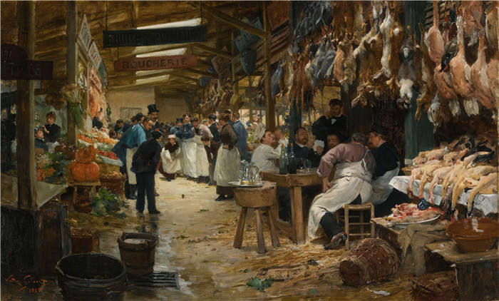 吉尔伯特(Victor Gabriel Gilbert)作品-巴黎市场，1885年