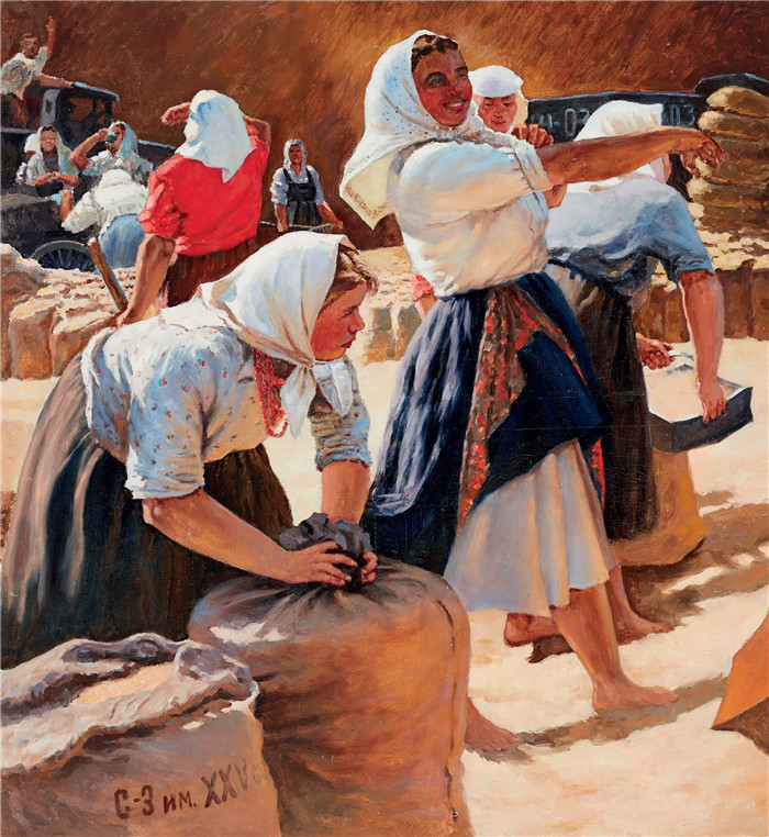 雅勃隆斯卡娅（Tatyana N. Yablonskaya)作品-在新土地上收割小麦,1950年