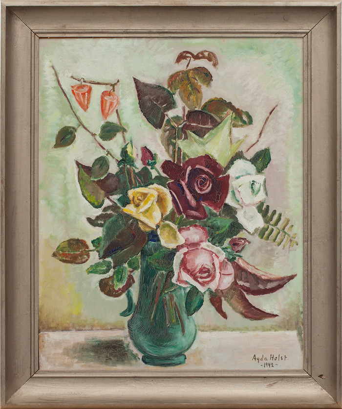 阿格达·霍尔斯特(Agda Holst )作品-oljemalning pa panna, signerad och daterad 1942