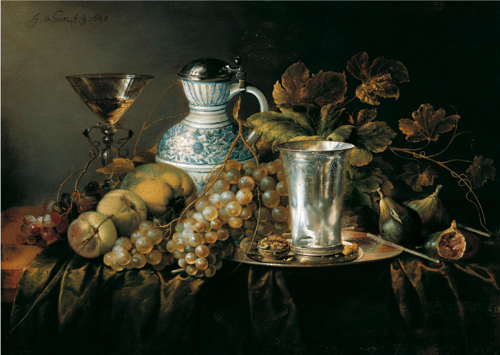 杨·戴维茨·德·希姆(Jan Davidsz. de Heem) 作品-戴银烧杯的德海姆水果静物画，1648年