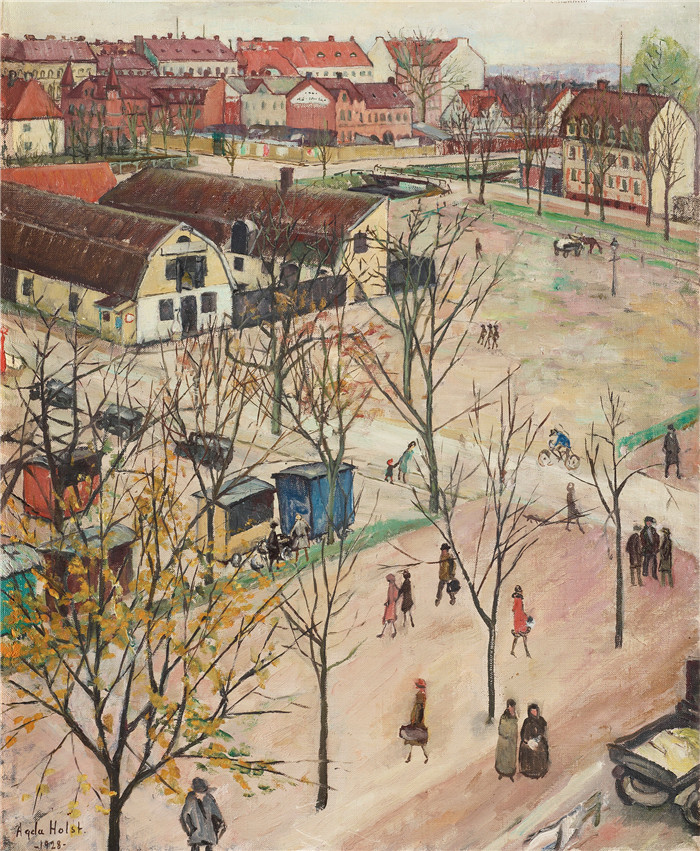 阿格达·霍尔斯特(Agda Holst )作品-UTSIKT OVER OSTRA BOULEVARDEN, KRISTIANSTAD (2)