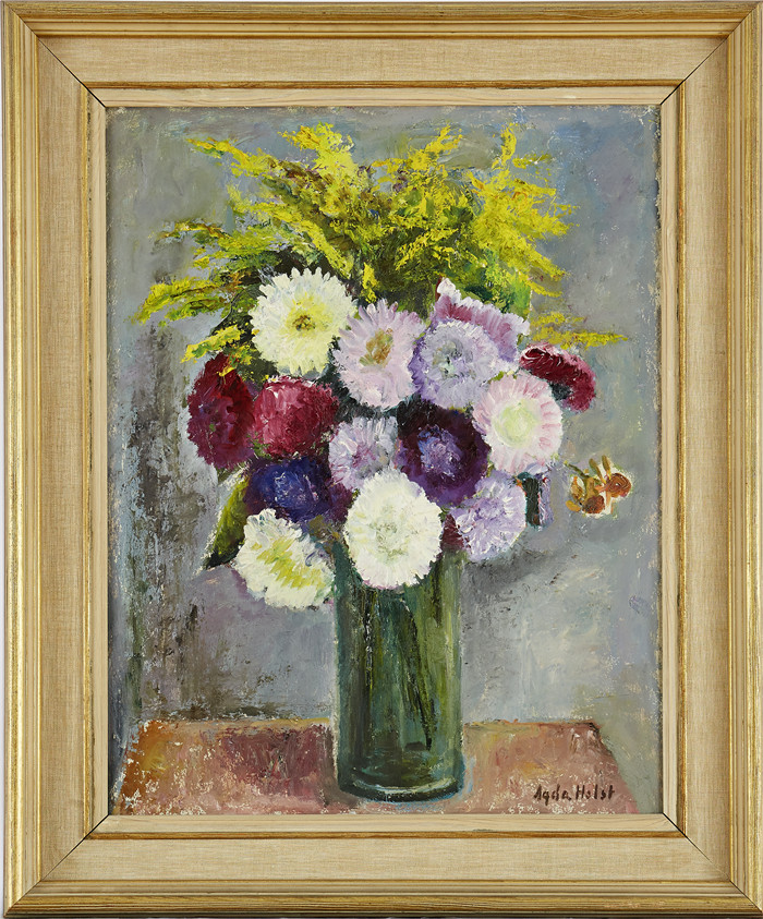 阿格达·霍尔斯特(Agda Holst )作品-Sommarblomster. Signerad Olja p pann