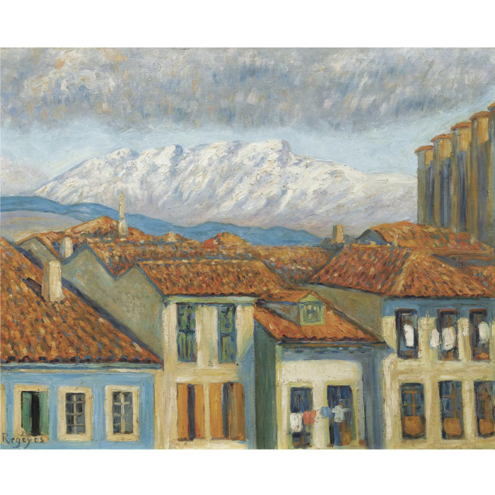 达里奥·雷格尤斯(Dario de Regoyos)油画-Renteria y las penas de Aya (Renteria and the Mountains of Aya)