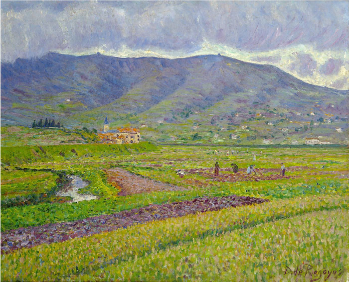 达里奥·雷格尤斯（Dario de Regoyos）油画-五月的雨，巴斯克乡村风景