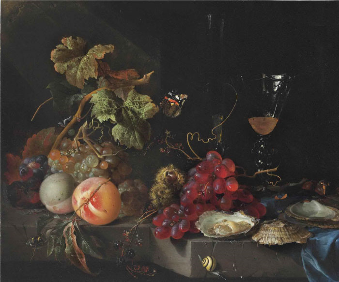 杨·戴维茨·德·希姆(Jan Davidsz. de Heem) 作品-葡萄、桃子、黑莓、扇贝、栗子