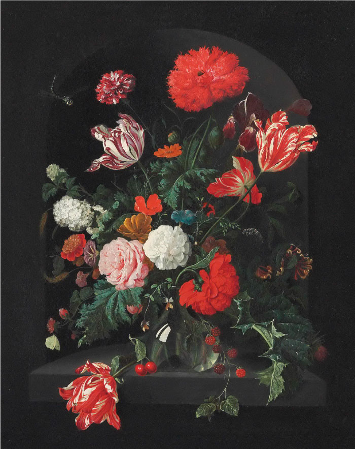 杨·戴维茨·德·希姆(Jan Davidsz. de Heem) 作品-玫瑰鹦鹉郁金香康乃馨