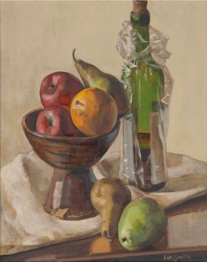 休吉·李-史密斯（Hughie Lee-Smith）作品-静物与苹果梨桔子和酒瓶