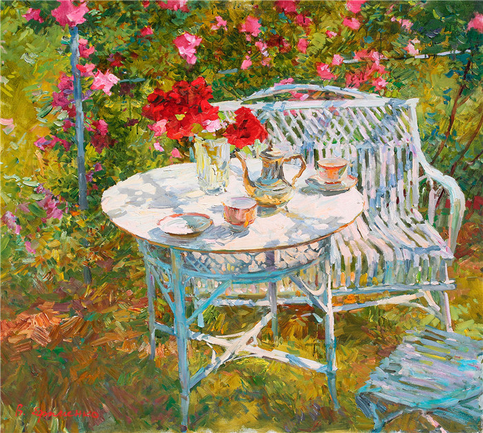 康斯坦丁 · 拉祖莫夫 (Konstantin Razumov) 作品-花园里的茶