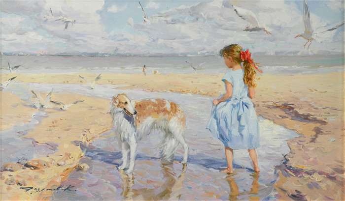 康斯坦丁 · 拉祖莫夫 (Konstantin Razumov) 作品-海滩上的女孩