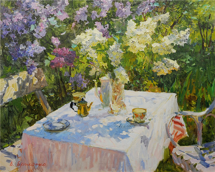 康斯坦丁 · 拉祖莫夫 (Konstantin Razumov) 作品-花园里的桌子