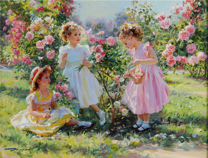 康斯坦丁 · 拉祖莫夫 (Konstantin Razumov) 作品-玫瑰园里的三个女孩
