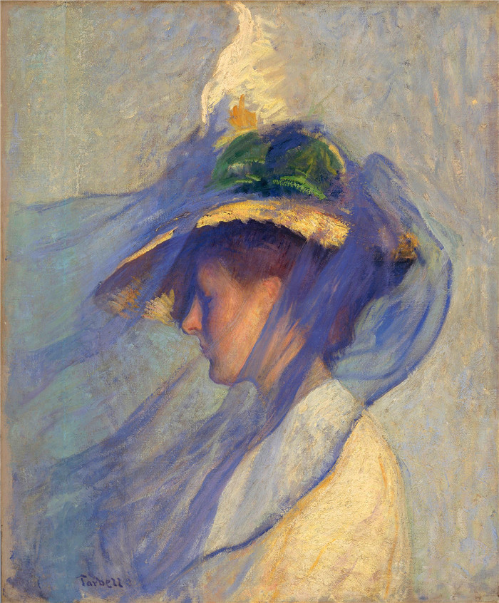 埃德蒙·查尔斯·塔贝尔（Edmund Charles Tarbell）作品-蓝色面纱，1899年