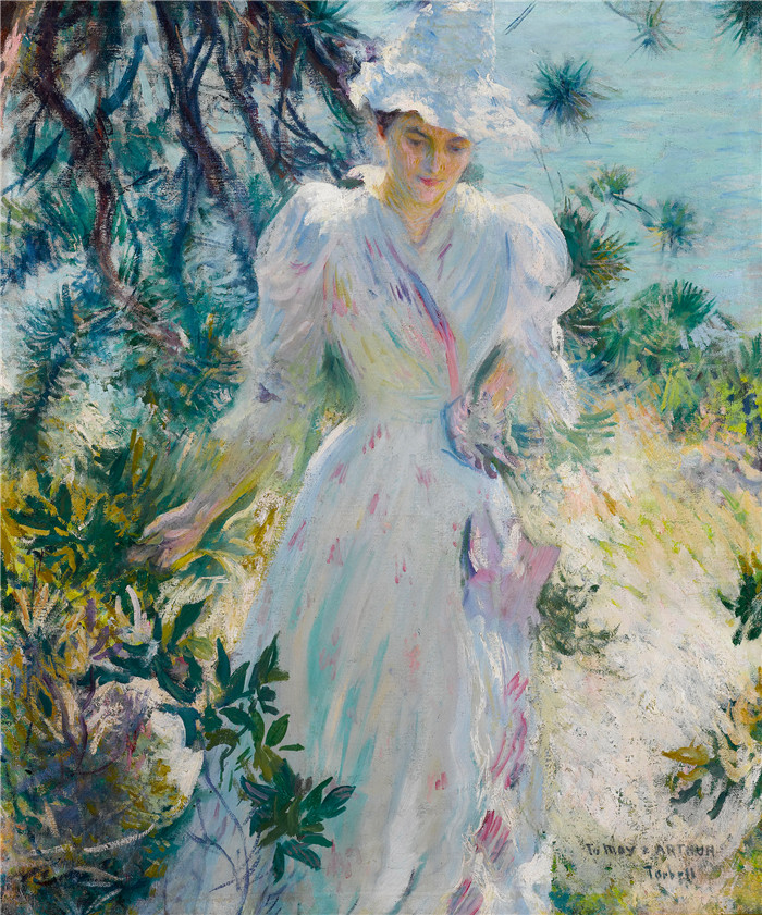 埃德蒙·查尔斯·塔贝尔（Edmund Charles Tarbell）作品-我的妻子，Emeline，在花园里，1890年