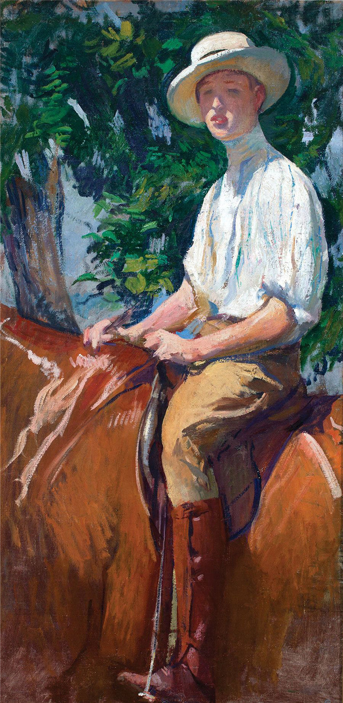 埃德蒙·查尔斯·塔贝尔（Edmund Charles Tarbell）作品-埃德蒙骑马，1914年