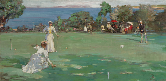 约翰·拉弗里(John Lavery)作品-槌球 The Croquet Party, 1890-93