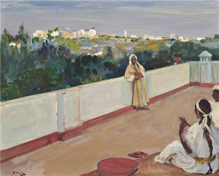 约翰·拉弗里（John Lavery）作品-《屋顶上的夜晚》，丹吉尔，1920年