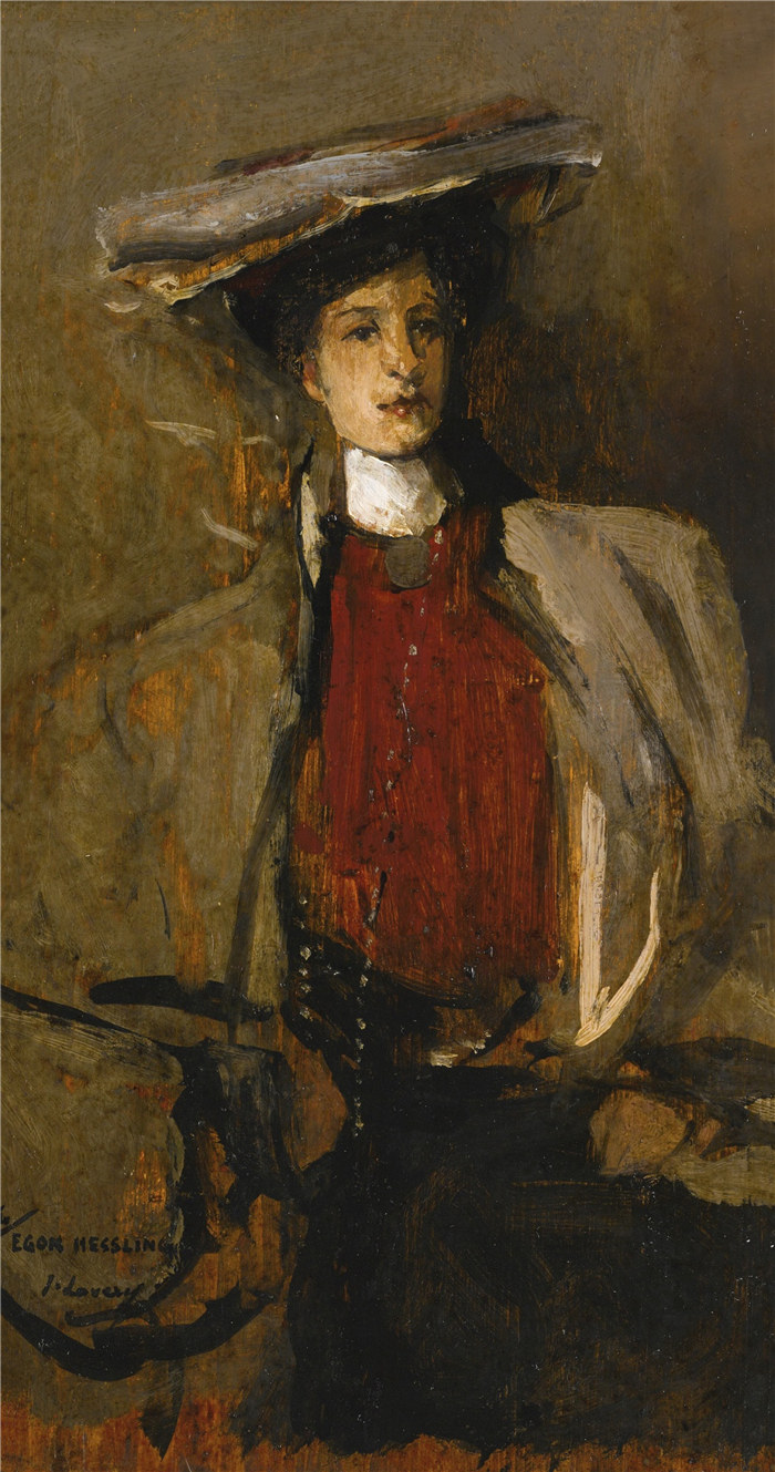 约翰·拉弗里（John Lavery）作品-Portrait de femme au chapeau