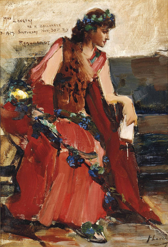 约翰·拉弗里（John Lavery）作品-Mrs Langtry as a Bacchante, 1889