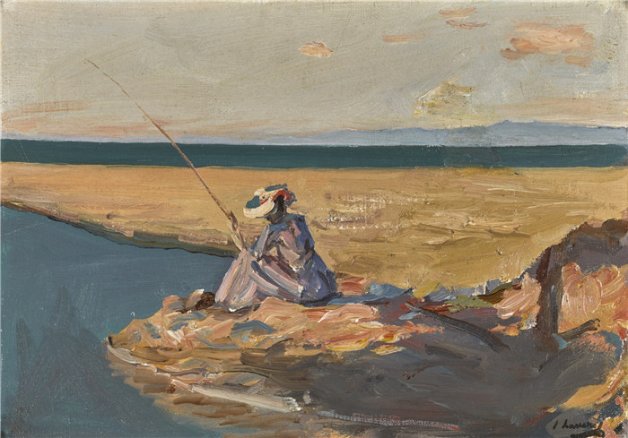 约翰·拉弗里（John Lavery）作品-《垂钓者》，1911年