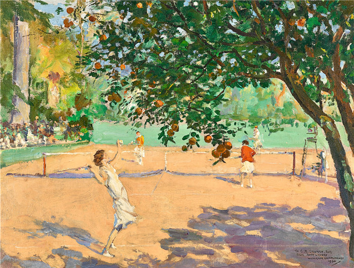 约翰·拉弗里（John Lavery）作品-《橘子树下的网球》，戛纳，1929年