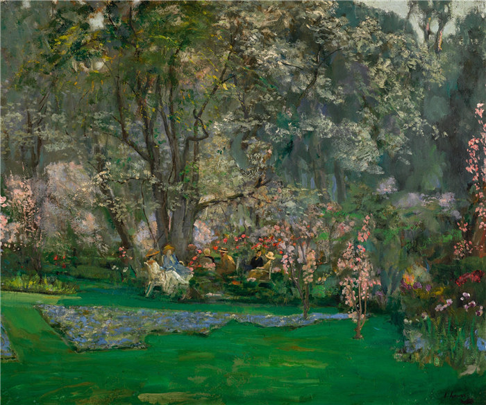 约翰·拉弗里（John Lavery）作品-里维埃拉花园里的春天，1921年
