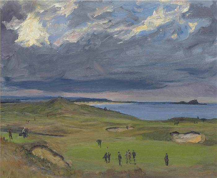 约翰·拉弗里（John Lavery）作品-高尔夫球场，北贝里克，1919年