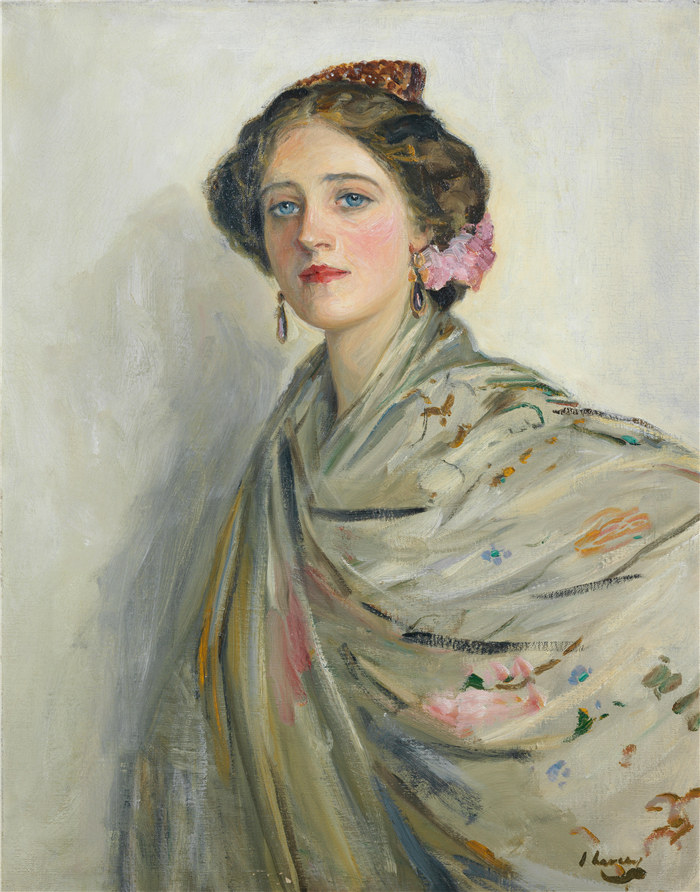 约翰·拉弗里（John Lavery）作品-一个美丽的西班牙人，Chowne夫人，1909年