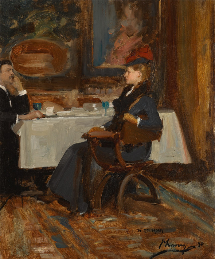 约翰·拉弗里(John Lavery)作品-Mrs Adam at Dinner, 1890