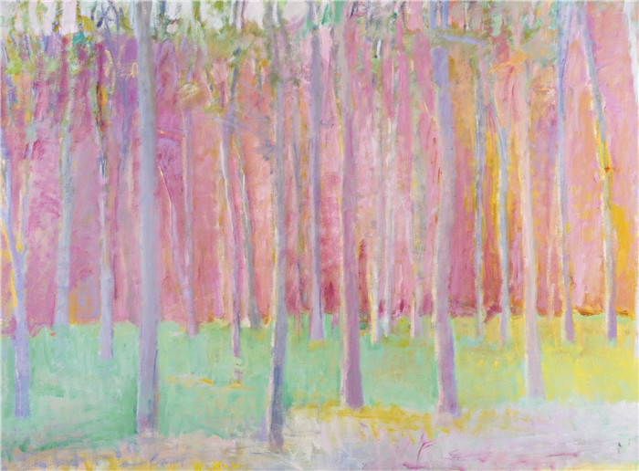 沃尔夫卡恩(Wolf Kahn)高清作品-《绿色、灰色和粉红色的和谐》，1988年