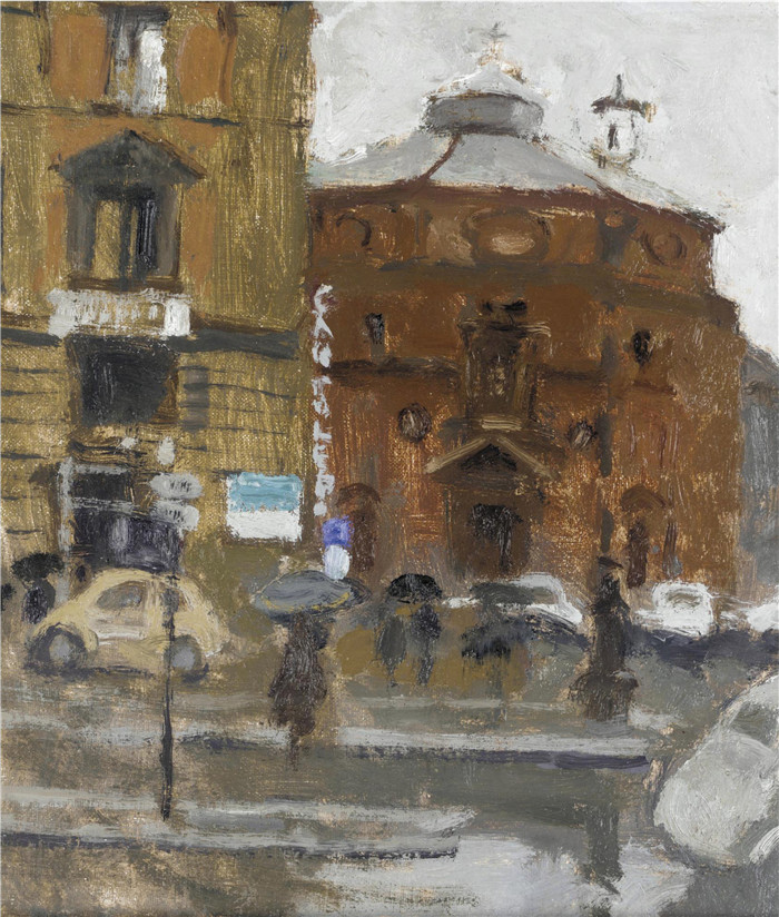 伯纳德·邓斯坦(Bernard Dunstan)作品-罗马，雨天