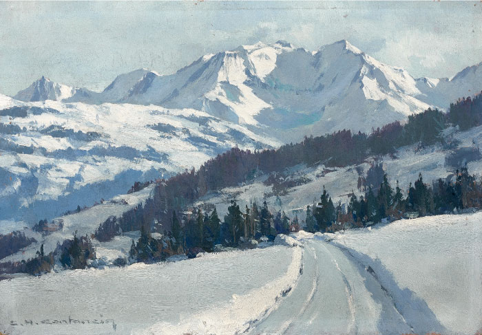 查尔斯·亨利·康坦辛（Charles Henry Contencin）作品-山景中的道路