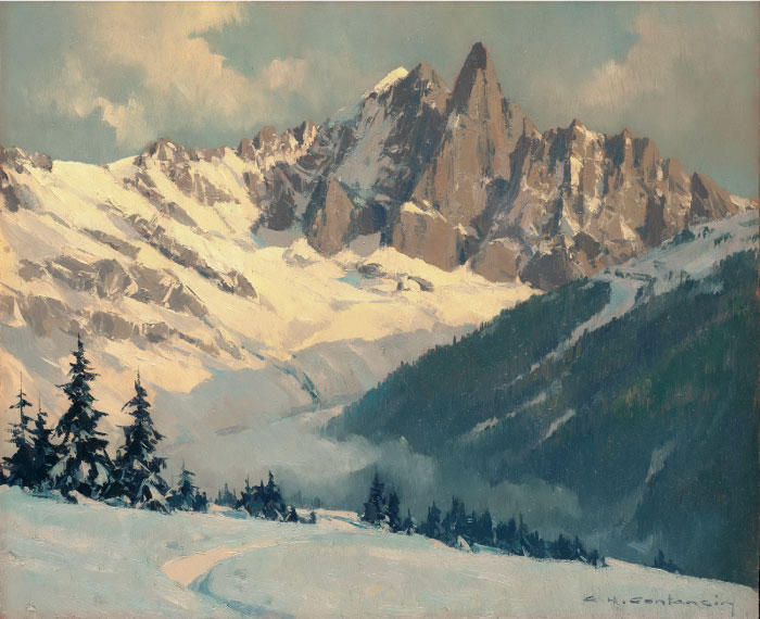 查尔斯·亨利·康坦辛(Charles Henry Contencin)作品-Laiguille du dru, Chamonix