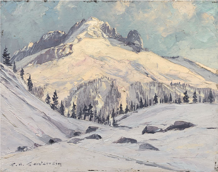 查尔斯·亨利·康坦辛（Charles Henry Contencin）作品-冬天的蒙特山口