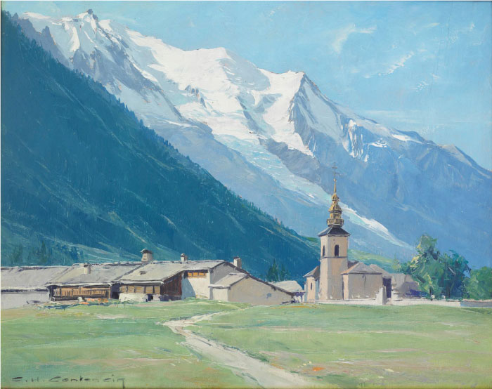查尔斯·亨利·康坦辛（Charles Henry Contencin）作品-阿根蒂埃和勃朗峰