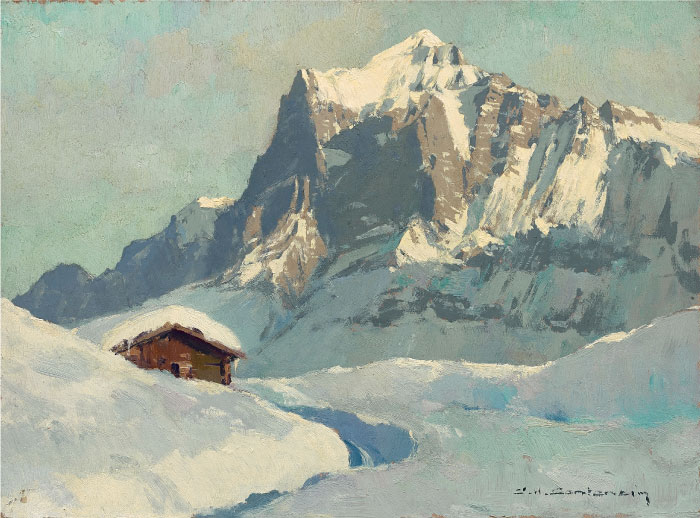 查尔斯·亨利·康坦辛(Charles Henry Contencin)作品-LE WETTERHORN. Huile sur isorel