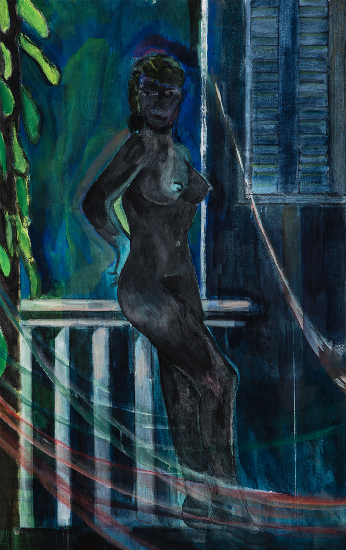 彼得·多伊格（Peter Doig）作品-《夜间阳台绘画》，2015年