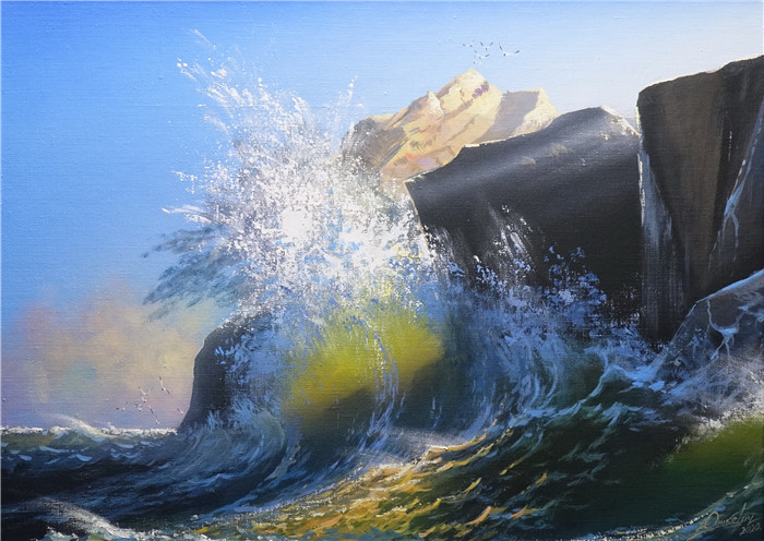 维克多·尤什凯维奇(Viktor Yushkevich)作品-风景高清油画 14 浪花