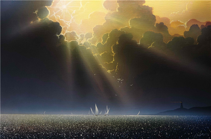 维克多·尤什凯维奇(Viktor Yushkevich)作品-风景高清油画 34 阳光大海渔船